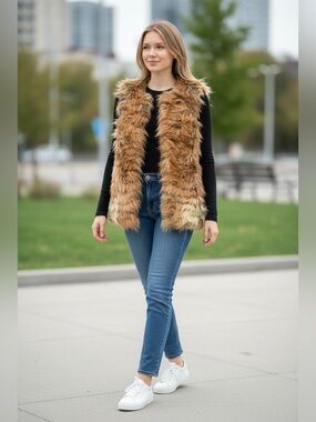 Alice And Olivia New Real Dyed Rabbit Fur Real Dyed Silver Fox Fur Wool Vest S